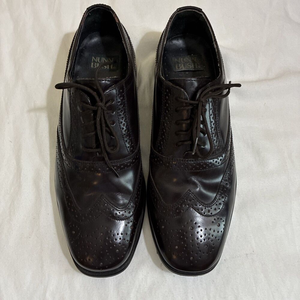 Nunn Bush Mens Dress Shoes Burgundy Leather Long Wingtip Derby Size 8M